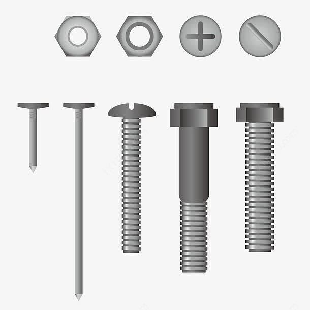 螺絲釘高清素材 3D金屬質螺母與螺釘的藝術裝飾應用